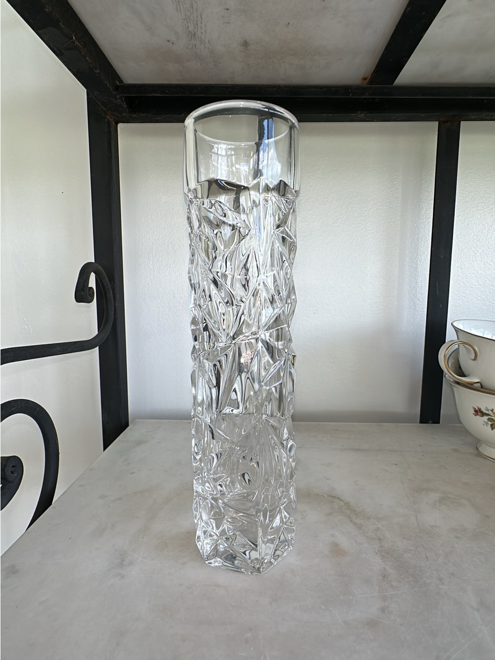 Authentic signed Tiffany & Co. Rock Cut lead crystal bud vase